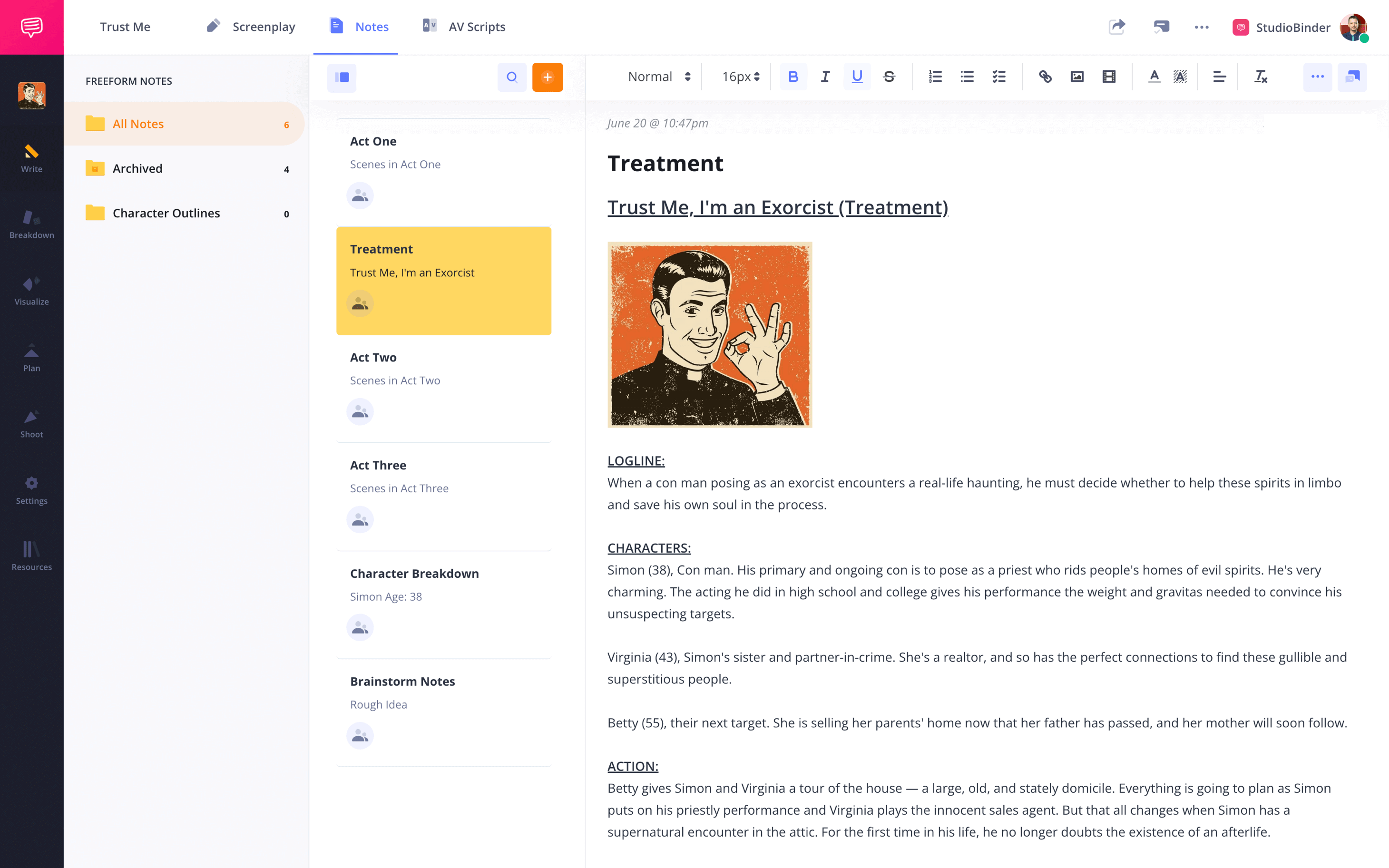 How to Write a Screenplay Create a Script Treatment StudioBinder Screenwriting Notes Software