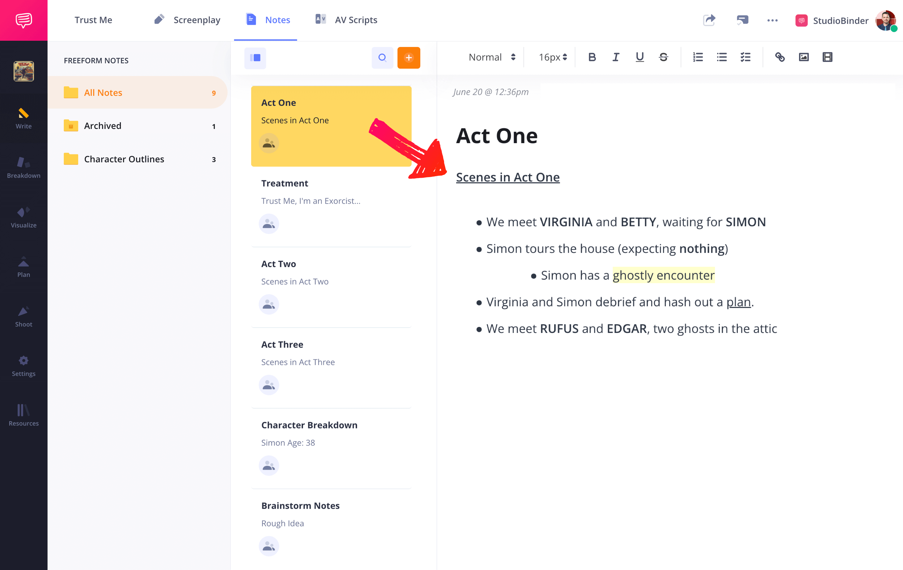 How to Write a Screenplay Outline the Plot StudioBinder Screenwriting Notes Software
