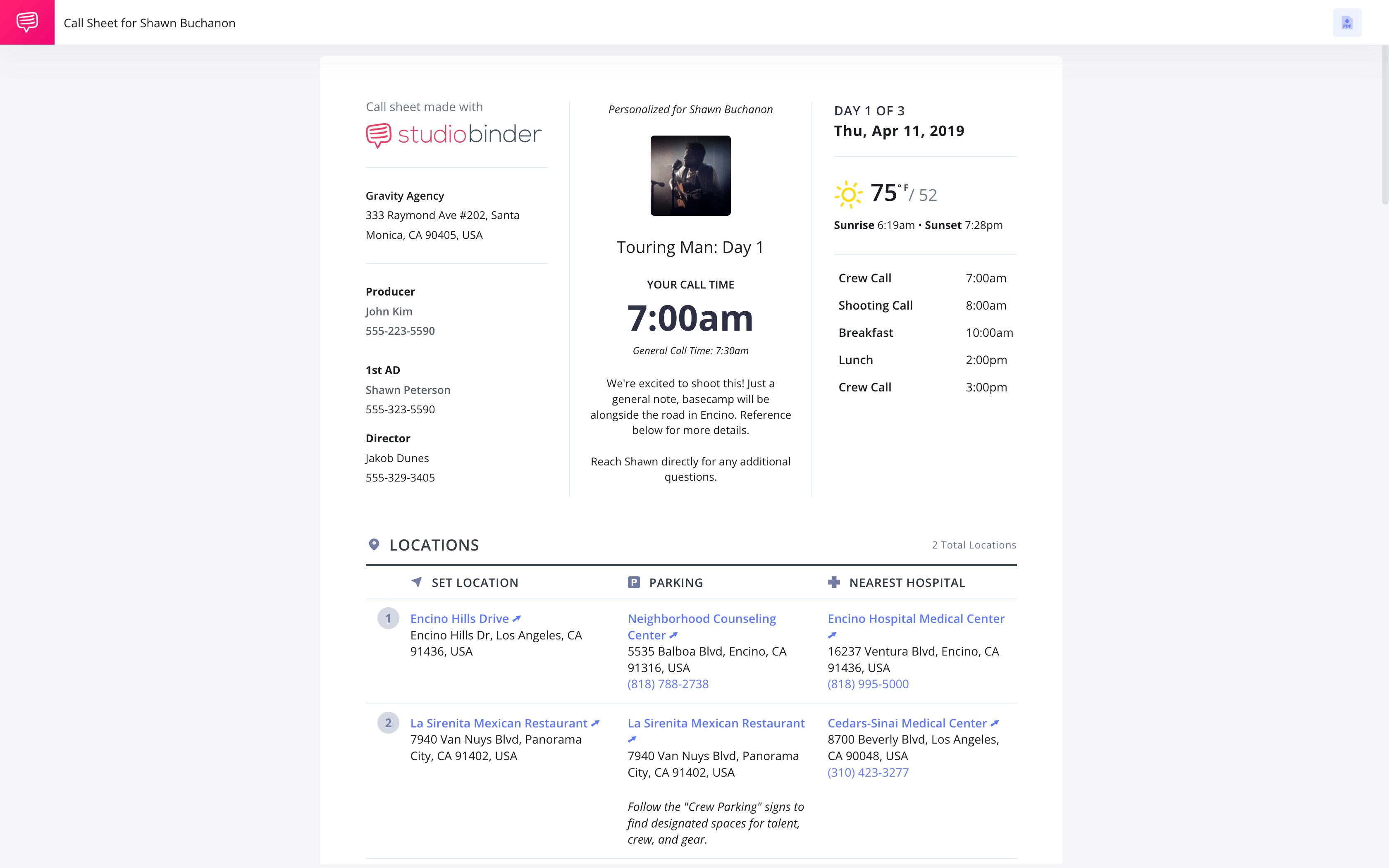 Stages of Film Production Call Sheet Template StudioBinder Call Sheet Creator Software