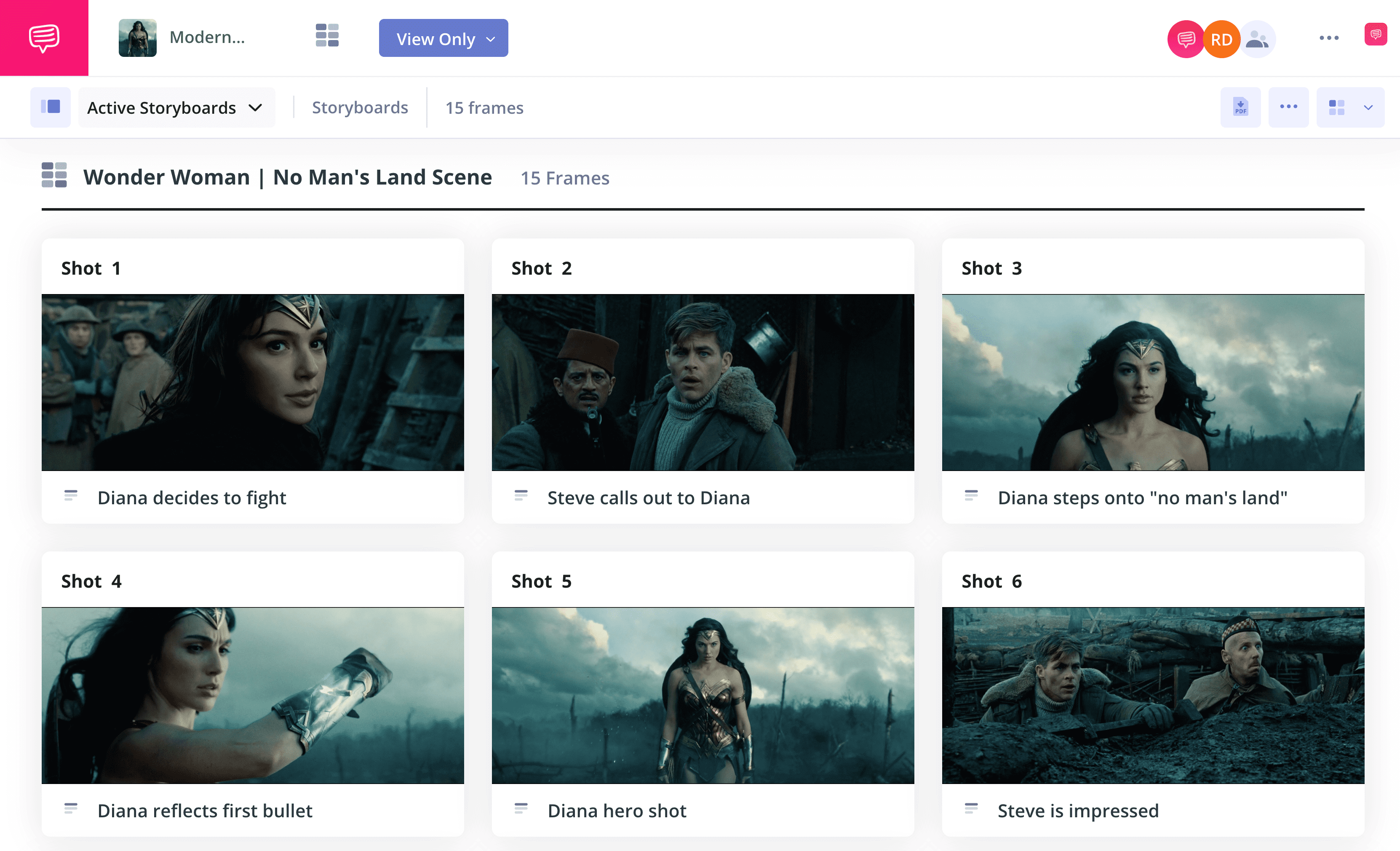 Storyboard Creator Software Wonder Woman No Man's Land Scene StudioBinder Storyboarding Software