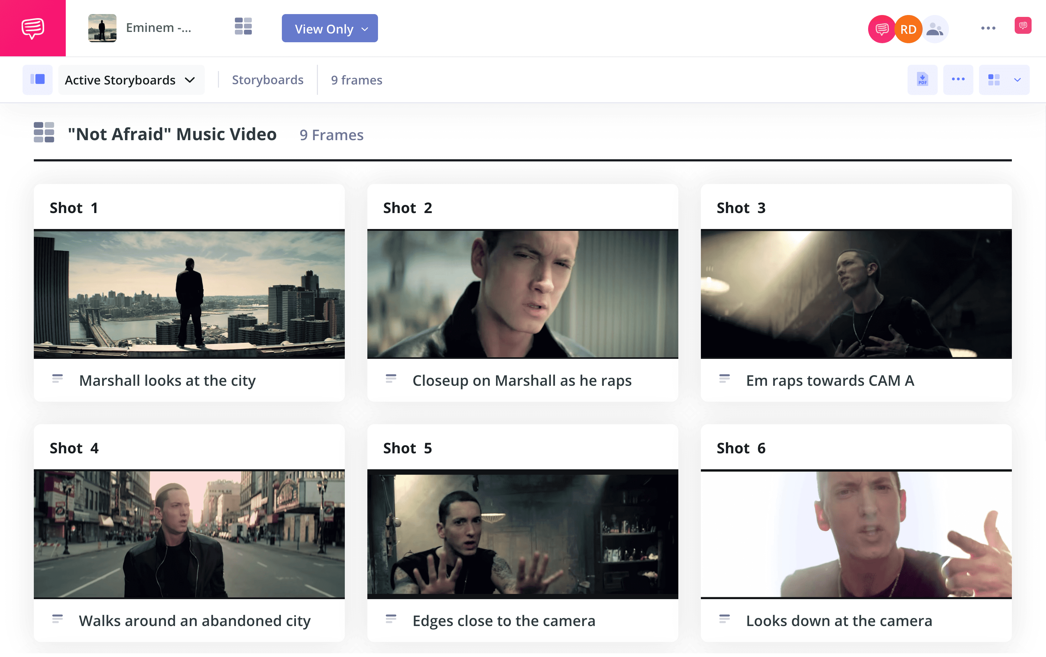 StudioBinder Storyboard Creator Eminem I'm Not Afraid Storyboard StudioBinder Storyboarding Software