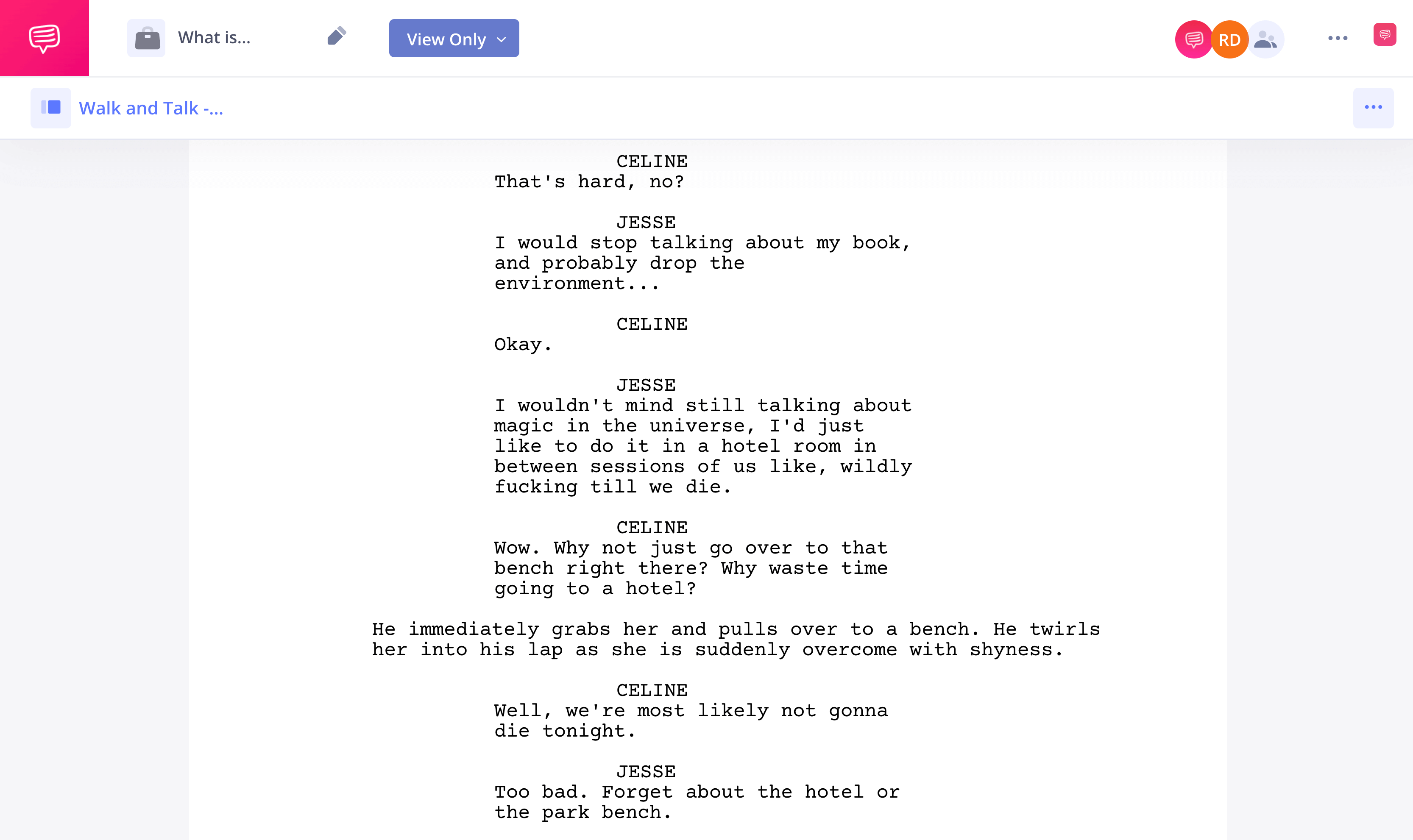 What is Walk and Talk Note Blocking Example Before Sunset Script StudioBinder Scriptwriting Software